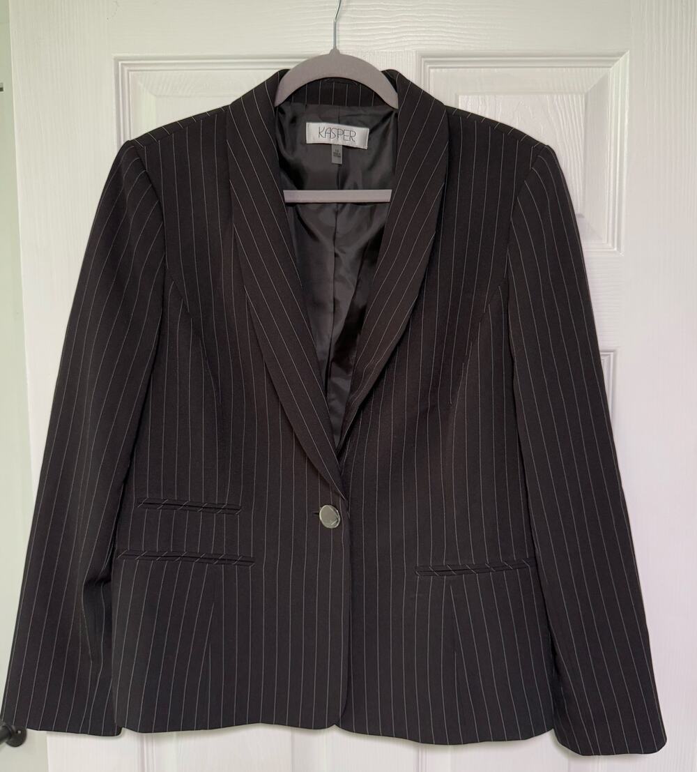 Kasper Women's Black Pinstriped Single Button Blazer Jacket Size 14